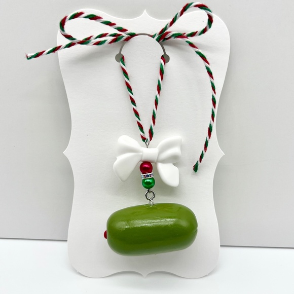 Christmas Olive Ornament – Handmade Polymer Clay Olive with Bow | Funny Holiday - Picture 2 of 9
